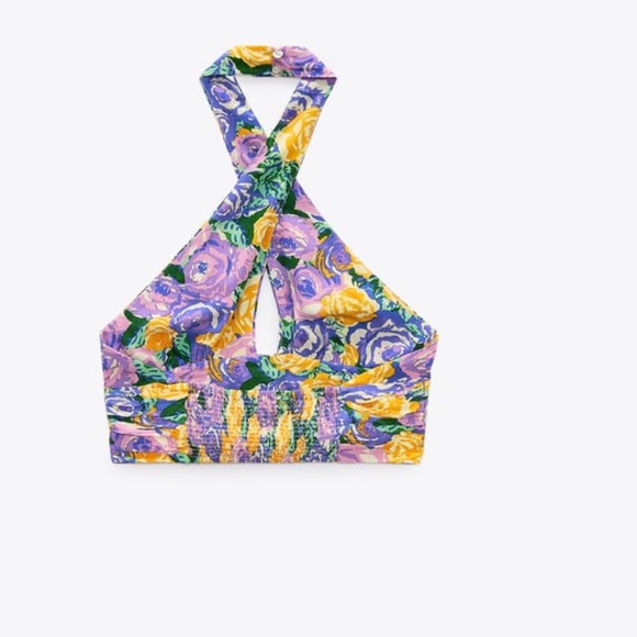 BNWT Zara Purple Floral Print Crop Top - Picture 3 of 14